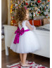 Beaded Pearl White Satin Tulle Flower Girl Dress